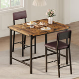 Garvee 3-Piece Counter Height Dining Table Set for 2 – Upholstered Bar Stools with Footrest and Corner Protectors, Perfect for Kitchen, Apartment and Pub, Brown
