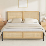 Garvee Boho Rattan Bed Frame Full Size - Strong Wood Platform with Headboard & Footboard - Durable, Eco-Friendly, Noise-Free, Easy Assembly - Comfortable Bedroom Furniture - Natural Wood Color, F SIZE - Natural