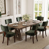Garvee Mid-Century Modern Dining Chairs Set of 2 – Upholstered Linen, Curved Backrest, Hardwood Frame, Farmhouse Style – Green Chenille, Brown Wooden Legs, 2pcs - Green Chenille + Brown Wooden Legs