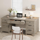 Garvee Farmhouse Executive Home Office Desk with Power Outlets & USB Charging – 60" Spacious Drawers & File Cabinet – Wooden Computer Writing Table for Study or Work – Classic Gray (AB Box) - Rustic Gray