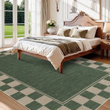 Garvee 9' x 12' Living Room Rug, Checkered Non-Slip Washable Rug, Large Bedroom Rug with Classic Neutral Geometric Pattern, Suitable for Living Rooms, Dining Rooms, and Offices ,Green - Green