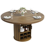 Garvee Modern Walnut Round Dining Table for 4-6 with 3-Tier Dustproof Storage Shelf and Sliding Wood Door, Space-Saving Pedestal Table for Kitchen or Dining Room, Walnut - Walnut