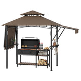 Garvee 8' × 5' Grill Gazebo with Dual Adjustable Awnings, 2-Tier Ventilated Canopy, Steel Frame, 2 Shelves & 7 Hooks, Brown - Brown