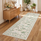 Garvee 2' × 6' Washable Modern Floral Runner Rug, Low-Pile Non-Slip Stain-Resistant Pet-Friendly Rug for Hallway, Kitchen and Entryway, Beige - Beige