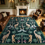 Garvee 5' × 7' Jungle Animal Print Area Rug, Machine Washable Non-Slip Low-Pile Soft Rug for Living Room, Bedroom & Dining Room, Dark Green - Dark Green