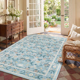 Garvee 5' x 7' Light Blue Vintage Floral Area Rug, Washable Non-Slip Low-Pile Soft Botanical Rug for Bedroom, Nursery & Living Room - Blue