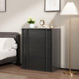 Garvee Contemporary Bedside Table with Storage - 4 Drawers Wooden Bedside Table - Vertical Handle - Space-Saving Dresser, Storage Chest for Bedroom, Living Room - Black Bas-Relief - Black