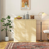 Garvee 34.6'' Buffet Cabinet, 3-Tier Sideboard Cabinet with Double Fluted Doors and Adjustable Shelves, Modern Coffee Bar Table for Kitchen, Dining Room, Living Room, Corridor- Natural