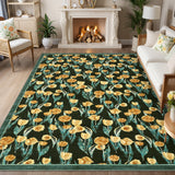 Garvee 9x12 Washable Floral Living Room Rugs, Large Vintage Accent Area Rug for Living Room Dining Room, Non Slip Low Pile Indoor Bedroom Rug, Lightweight Stain Resistant Rugs for Office Home, Yellow - Yellow Green