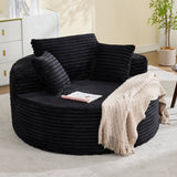 Garvee Oversized 54.7-inch Corduroy Chaise Lounge Chair Indoor, Modern Boneless Cloud Couch with 4 Pillows, Deep Seat Round Sofa for Living Room, Bedroom, Apartment, No Assembly, Black - Black