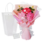 Garvee Handmade Pink Yarn Carnation Bouquet – Long-Lasting Artificial Flower Arrangement for Home Decor – Gift Bag & Best Wishes Card Included – Ideal for Birthday, Graduation, Mother's Day – Small Pink Carnation