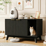 Garvee Cat Litter Box Enclosure Hidden Litter Box Furniture with Scratch Pad Cat House Wooden Cat Washroom Cabinet 2-in-1 for Living Room, Hallway, Black - Black