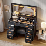 Garvee Vanity Desk with Mirror and Lights, Makeup Dresser for Bedroom with 8 Drawers & 1 Vanity Chair & Power Outlet, Modern Dressing Table Set for Bedroom, Bathroom, Black - Black
