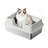 Garvee Extra Large Stainless Steel Cat Litter Box, High Side Litter Box with Non-Stick, Scoop & Odor-Resistant, Metal Cat Pan for Multiple Cats, Rabbits & Small Pets, Easy to Clean, White - White