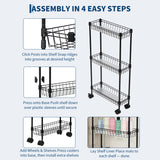 Garvee Slim Storage Cart 3 Tier, Bathroom Organizer Rolling Utility Adjustment Shelf for Small Spaces, Kitchen, Dining Room, Living Room, Bathroom, Black - Black