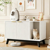 Garvee Cat Litter Box Enclosure Hidden Litter Box Furniture with Scratch Pad Cat House Wooden Cat Washroom Cabinet 2-in-1 for Living Room, Hallway, White - Black