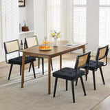 Garvee Natural Rattan Dining Chairs, Velvet Upholstered Kitchen Chairs with Tall Cane Backrest