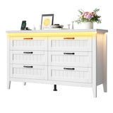 Garvee 6 Drawer Dresser with Power Outlet, White Dresser with LED Light, Modern Chest of Drawers for Closet, Double Wide Drawer Organizer Cabinet for Bedroom, Living Room - White