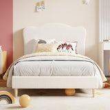 Garvee Full Size Upholstered Bed Frame for Kids - Scallop Velvet Headboard, Sturdy Wooden Slats, Platform Design, No Box Spring Needed, Noise-Free, Low to Ground - Beige