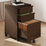 Garvee 3-Drawer Rolling File Cabinet for Home Office – Wooden Mobile Filing Cabinet with Large Hanging Folder Drawer, Under Desk Printer Stand, Wheels & 2 Locking Casters – Brown-red - Brown
