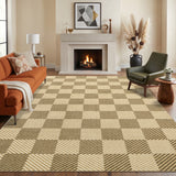 Garvee 8' × 10' Checkered Geometric Area Rug, Machine Washable Non-Slip Low-Pile Soft Rug for Living Room, Bedroom & Dining Room, Jute - Jute