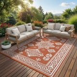 Garvee Outdoor Rug 9x12 Waterproof Reversible Plastic Straw Patio Rug Large Vintage Outdoor RV Mat Foldable Indoor Outdoor Rugs for Picnic, Backyard, Rv, Beach, Deck, Camper, Balcony, Terracotta - Terracotta