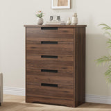 Garvee Modern 5 Drawer Wooden Dresser for Bedroom - Walnut Brown Storage Chest - Embedded Handles - Organizer for Nursery, Living Room, Hallway - Easy Assembly, Anti-Tip - Walnut Brown (Huaxin 1143-1LTF) - Walnut