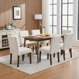 Garvee Modern Beige Linen Upholstered Dining Chairs Set – Button Tufted Parsons Side Chairs, Padded Seat, Solid Wood Legs – Comfortable Seating for Kitchen, Restaurant, Dining Room, Cafe, Farmhouse – Linen | Beige, 3 Boxes | 6PCS - Beige-Striped (6 Pcs)