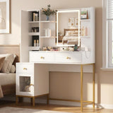 Garvee Vanity Desk with Light & Mirror, Vanity Table with Charging Station & Cabinet - White