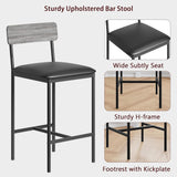 Garvee Modern Rustic Set of 8 Upholstered Bar Stools – 65cm Counter Height, Padded Seats, Backrest & Footrest, Sturdy Metal Frame, Easy Assembly, Dining Room & Kitchen Island Furniture – Comfortable Gray Finish