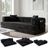 Garvee 5-in-1 Convertible Sofa Bed 80.7”Bed Couch with Storage Pocket – No Assembly Required Folding Corduroy Couch, 4 Pre-Shaped Frames & 2 Pillows, Space-Saving for Living Room Bedroom Apartment Dorm - Black