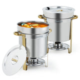 Garvee 11QT Stainless Steel Soup Chafer (2-Pack) - Commercial Buffet Warmer Set with Gold Handles - Gold-11Qt-2 Pack
