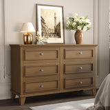 Garvee Vintage Style 6 Drawer Dresser - Wide Wooden Chest with Metal Handles, Large Storage Cabinet for Bedroom, Living Room, Entryway, Hallway - Vintage Brown - Retro Brown