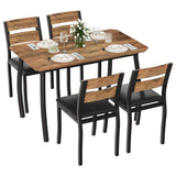 Garvee 5-Piece Dining Table Set for 4, Square Kitchen Table with 4 Upholstered Chairs, Space-Saving Metal Frame Dinette Set for Small Spaces, Classic Wood/Black - Soft Seat Cushion Black Tube + Classic Color - Rustic Brown + Black Frame