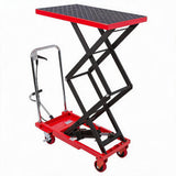 Garvee 330 lb 50" Hydraulic Lift Table Cart, Double-Scissor Lift, for warehouses and workshops, Red/Black