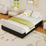 Garvee Full Cloud Bed Frame, Corduroy Soft Fabric  Low Bed Frames with Solid Wood Round Legs, Full Size Platform Bed Without Headboard, No Box Spring Needed, Noiseless, Black - Black