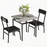 Garvee Space-Saving 3 Piece Dining Table Set for 2 – Sturdy Metal Frame, Wooden Table, 2 PU Upholstered Chairs – Modern Industrial Kitchen or Dining Room Furniture – Ideal for Apartments, Small Spaces – Black PU, Gray - Black Chairs+Gray Table