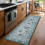 Garvee 2' x 6' French Country Botanical Runner Rug, Washable Polyester Non-Slip Low-Pile Carpet for Hallway, Kitchen, Entryway and Bedroom, Mist Blue - Mist Blue