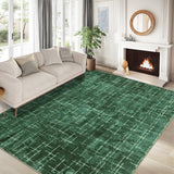 Garvee 9' x 12' Green Modern Crosshatch Abstract Area Rug, Washable Non-Slip Low-Pile Carpet for Living Room, Bedroom and Dining Room - Green