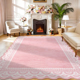 Garvee 9x12 Scalloped Pink Rug Non-Slip Low Pile Stain Resistant Faux Wool Soft Durable Indoor Living Room Bedroom - Lace|Pink