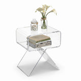 Garvee Modern & Functional Acrylic Side Table with Storage Compartment – Transparent One-Piece Bedside/End Table – Transparent Color