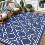 Garvee 9x12 Outdoor Rug Waterproof for Patio, Foldable Reversible Plastic Straw Area Rug for Camping, RV, Balcony, Deck, Picnic, Beach, Blue & White - Navy Blue