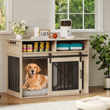 Garvee 44.5 Inch Large Dog Crate Furniture with 2 Storage Self, Wooden Dog Kennel Furniture As End Table, Decorative Pet Cage Dog House Indoor for Medium/Large Dogs, Chew-Proof, Gray - Black|Storage Self