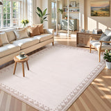 Garvee 5x7 Low Pile Area Rug Non Slip Machine Washable Soft Polyester Geometric Border Durable Stain Resistant Living Room Bedroom - Beige