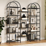 Garvee Arched Triple Column 5 Tier Bookshelf, 63"X71" Tall Book Shelf with Open Display Shelves, Industrial Wide Bookcase, Large Arched Display Storage Shelf for Living Room, Home Office, Black - Black