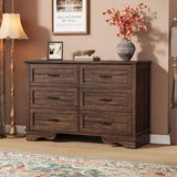 Garvee Modern 6-Drawer Chest of Drawers - Tall Narrow Wooden Dresser for Bedroom Storage - Sturdy Space-Saving Organizer - Warm Rustic Style - Easy Assembly - Color: Brown - Brown