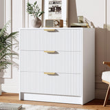Garvee Modern Fluted 3-Drawer Dresser for Bedroom – Vertical Chest with Gold Metal Handles – Multi-Functional Bedside Table and Storage Cabinet – Ideal for Living Room, Entryway – White - White