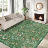 Garvee 8' × 10' Boho Forest Floral Area Rug, Washable Non-Slip Low-Pile Soft Rug for Living Room, Bedroom, Nursery & Entryway, Green - Green