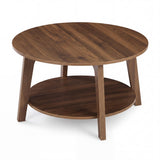 Garvee Modern 2-Tier Round Coffee Table with Storage - Open Shelf & Curved Legs - Accent Center Table for Living Room & Apartments - Walnut Finish, Space-Saving Design - Walnut - Brown
