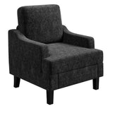 Garvee Chenille Mid Century Modern Accent Chair, Wood & Iron Frame Armchair with 330lb Capacity for Living Room Bedroom,Black - Black